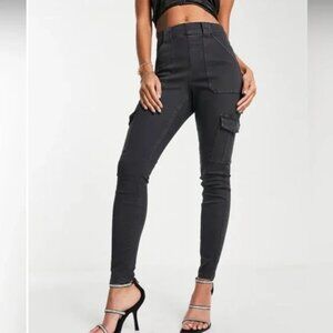 SPANX Stretch Twill Cargo Jogger Washed Black Gray Pants Size M Utility Casual